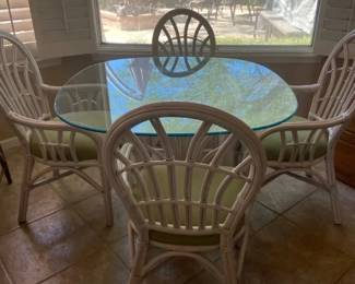 Rattan And Glass Four Seat Dining Table