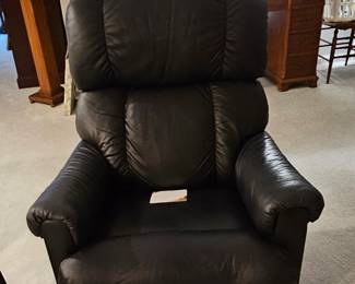 La-Z-Boy recliner, one of a pair, dark brown leather