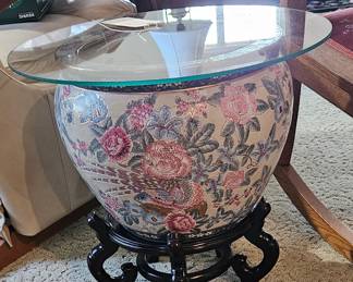 Oriental koi fish bowl table