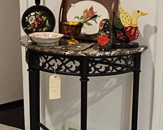 Demilune table, "marble" top