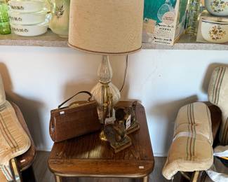 Wooden Side Table, Decorative Lamp