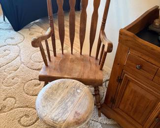 Area Rug, Wooden Rocking Chair, Wooden Stool