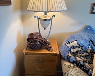 Wooden Filing Cabinet, Decorative Table Lamp
