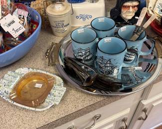 Silver Handled Tray, Nautical Mugs