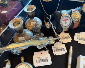 Jaguar Hood Ornament, 10k Filigree Ring, 10k Vintage Class Ring, Candlestick Holders