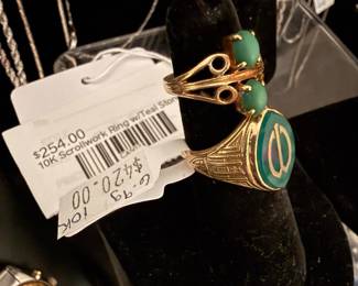 10k Scrollwork Ring w/Teal Stone 