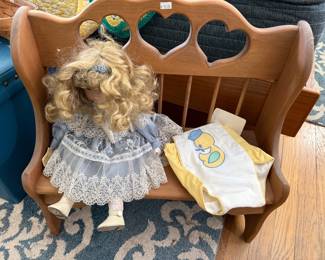 Wooden Child's Heart Bench, Dolls, Doll Clothing 