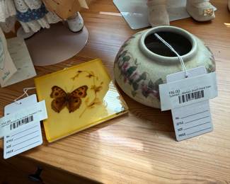 German Butterfly & Dried Flowers Tile, Schmidt-Marken Short Floral Vase