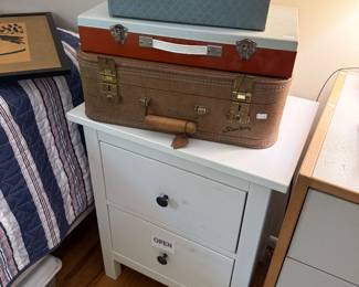 White Nightstand, Vtg Trunks 