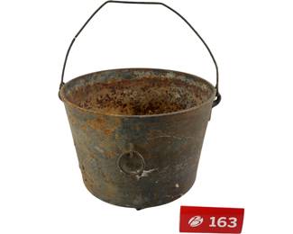 3 Footed Cast Iron Bean Pot Bale Rings Rusty *NS
