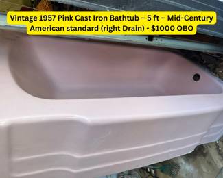 Vintage 1957 Pink Cast Iron bathtub American Standard right drain.