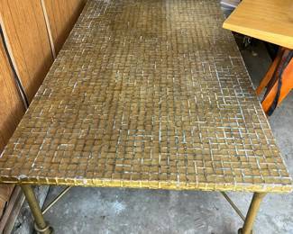 1960 mid-century Large Mosaic Tile and Brass coffee table