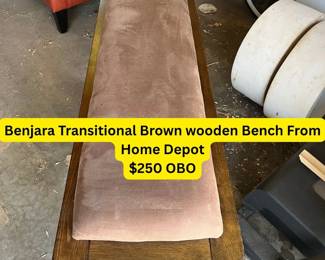 Benjara Transitional Brown wooden bench from Home Depot