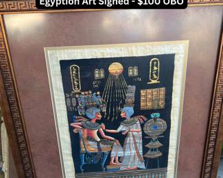 Egyptian Papyrus framed art signed.