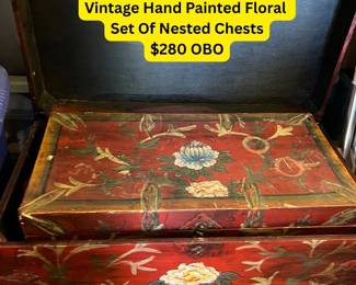 Vintage Hand painted floral set of nested chests (two)