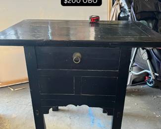 Distressed Asian Style black side table. Also matching cabinet for sale (not pictured)