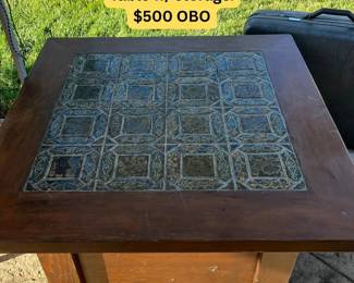 Vintage Mosaic tile coffee table. Solid wood with storage. and rollers