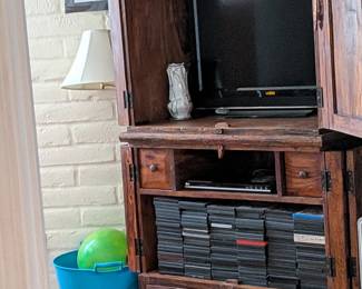 Solid wood organizers or entertainment center, 130+ DVDs/blue rays, tv, lamps