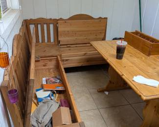 Breakfast nook, solid wood kitchen table, banquette seating, bench with storage, corner dining set,