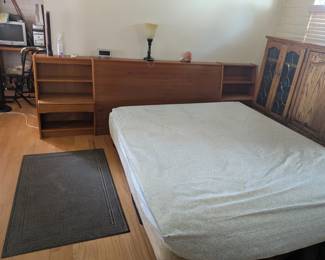 Mid century modern bed frame with shelves, queen size Danish Wood Platform Bed