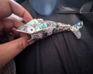Abalone Shells Fish Bottle Opener Mexican Articulated Vintage