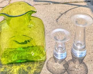 Blenko Green Double Spout Water Bottle