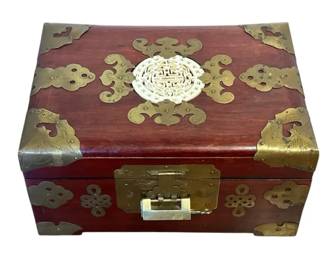 Chinese Chinoiserie Rosewood Jewelry Box wLock