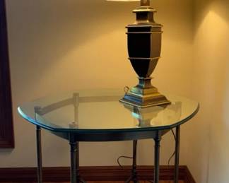 Hexagonal Metal and Glass Table Top with Claw Feet, Metal Table Lamp