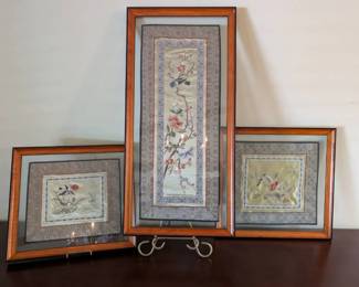 Silk Chinese Art Behind Glass