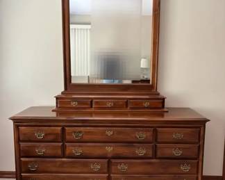 Vintage Wood 8 Drawer Dresser with Mirror