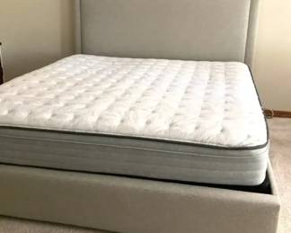 06 King Upholstered Headboard and Bed Frame with Sealy King Mattress.