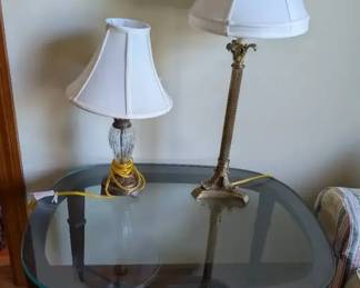 Wood and Glass End Table with Accent Lamps