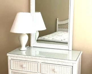 Wicker by Henry Link, Chest of Drawers with Mirror and Lamp