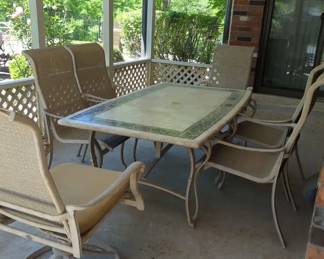 Hampton Bay 6 Seat Patio Table and Chairs with Coordinating Bar Cart