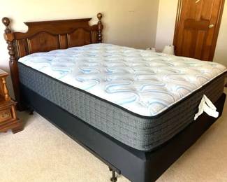 Queen Wood Headboard with Metal base, Mattress, Box Spring
