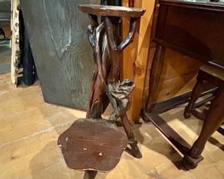 Rustic Hand-Carved Plant Stand / Accent Stand