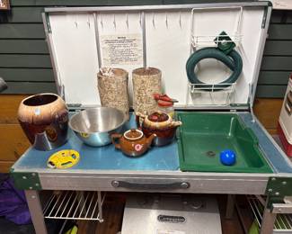 vintage portable camp kitchen / chuck box setup
