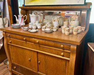 Antique Oak Sideboard / Buffet with Mirror Back