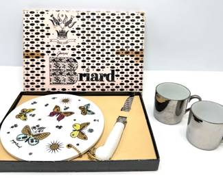 New In Box Mid Century Georges Briard Cheese Set & 2 Georg Jensen Espresso Cups Lot #: 4