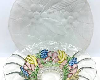 2 Vintage Hand Made Glass Bowls With Fruit Motif Lot #: 81