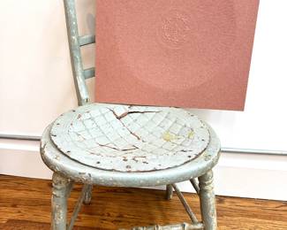 Antique Bistro Style Chair With New Embossed Fiber Seat Lot #: 28