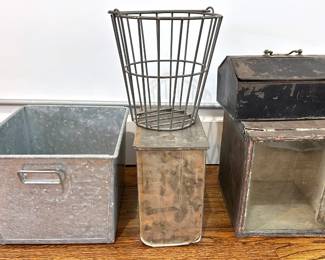 Antique & Vintage Food Storage Boxes & Baskets: Galvanized Metal, Tin & Wire Lot #: 88