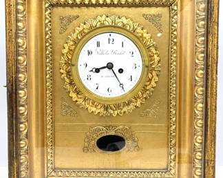 Antique German Biedermeier Wilhelm Reichel Gilded Wall Clock With Key Lot #: 10
