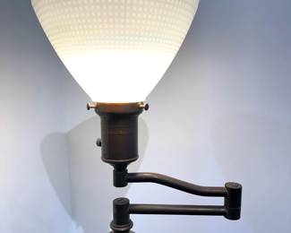 Antique Art Deco Torchiere Brass Swing Arm Floor Lamp With Milk Glass Shade Lot #: 36