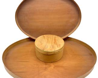 2 Wood Shaker Plattters & Shaker Box With Lid Lot #: 52