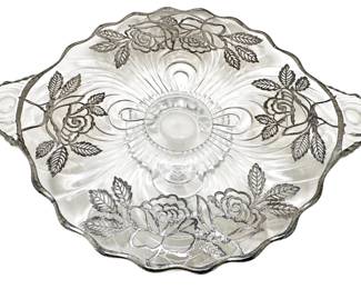 Vintage Sterling Silver Overlay Art Deco Glass Bowl With Double Handles Lot #: 20