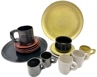 Vintage Rowantrees Pottery Hand Made Stoneware Plates, Mug, Bowl, Espresso Cups & Saucers (16 Pieces) Lot #: 63