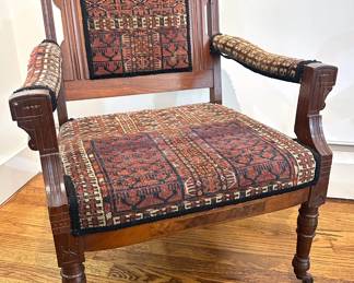 Antique Victorian Eastlake Carved Walnut Upholstered Armchair On Wheels Lot #: 5