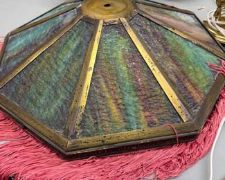 Slag glass shade with Greek key motif