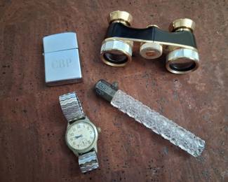 Great vintage zippo watch and sterling silver with crystal French perfume bottle.